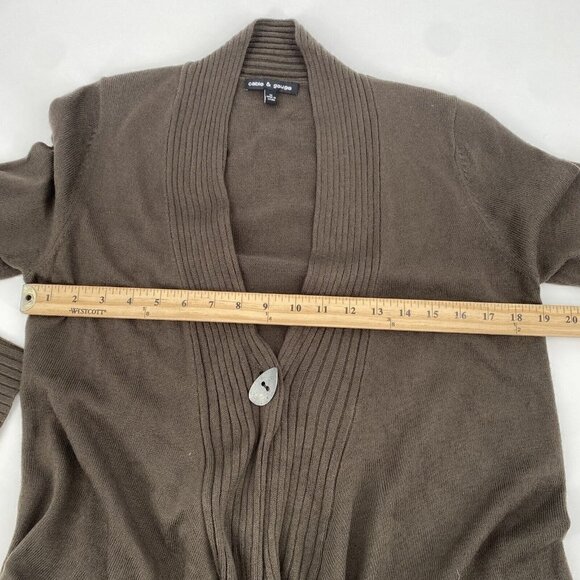 Cable & Gauge Size M Brown Knit Open Front Single Button Shawl Sweater - Picture 7 of 8
